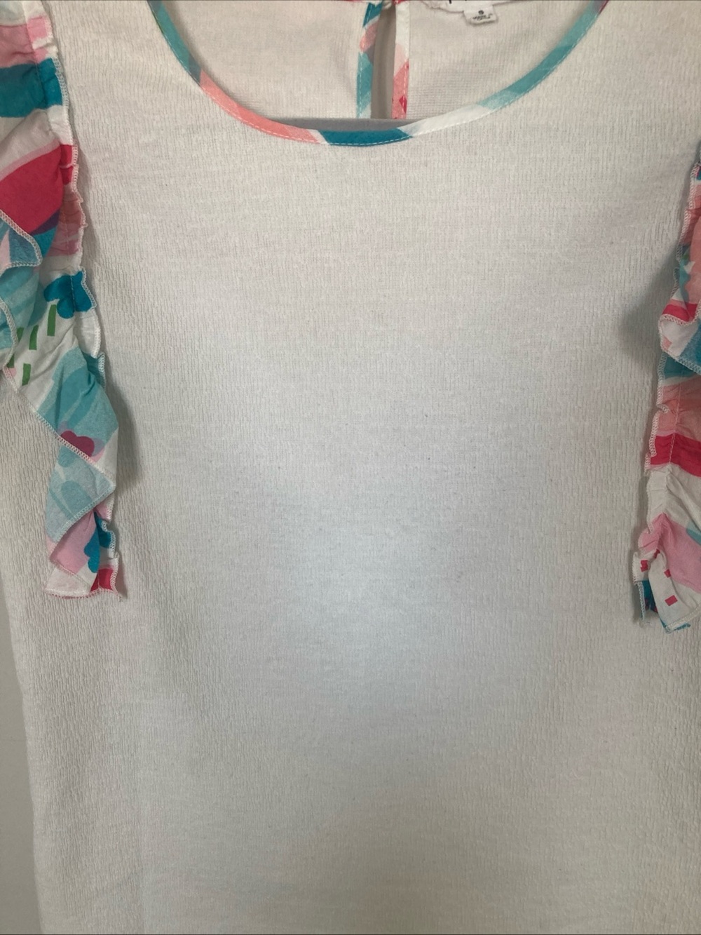 THML Women’s S Top Shirt Blouse Flutter Pleated Sleeve White Multicolor Boho - Picture 5 of 12